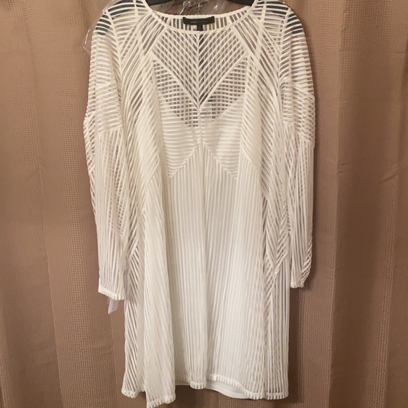 NWT BCBG Striped Mesh Shift Dress Optic White - M - Picture 2 of 6